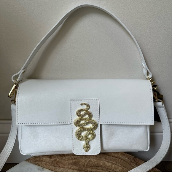 NWT Original HOUSE OF HARLOW
1960 Snake 100% Leather Shoulder
Bag Gold White - Picture 2 of 13